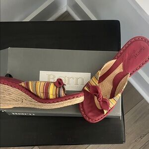 Born Red and Yellow Espadrille Sandals; new in box